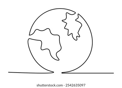 Earth globe continuous one line drawing of isolated outline vector illustration