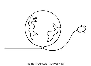 Earth globe continuous one line drawing of isolated outline vector illustration