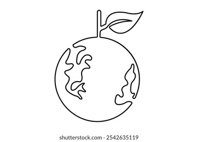 Earth globe continuous one line drawing of isolated outline vector illustration