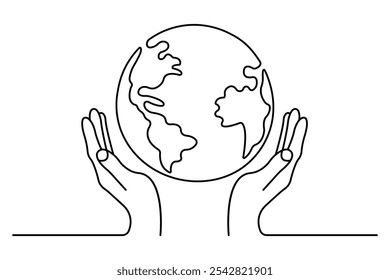 Dibujo de una línea de la mano de la mano que sostiene el ícono simple del Vector