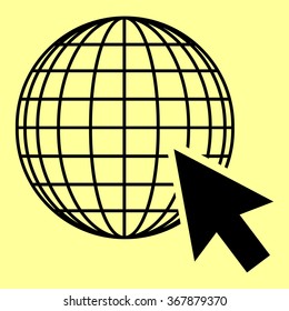 Earth Globe with coursor. Flat style icon vector illustration.