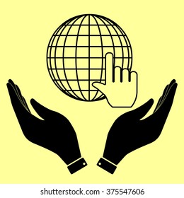 Earth Globe with coursor. Flat style icon vector illustration.