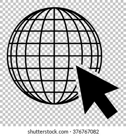 Earth Globe with coursor. Flat style icon on transparent background