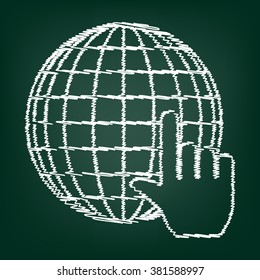 Earth Globe with coursor. Flat style icon with chalk effect