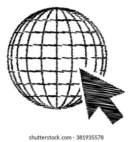 Earth Globe with coursor. Flat style icon with scribble effect