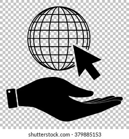Earth Globe with coursor. Save or protect symbol by hand