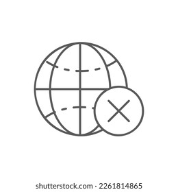 Earth globe with cross mark lineal icon. Global technology, internet, social network symbol design.