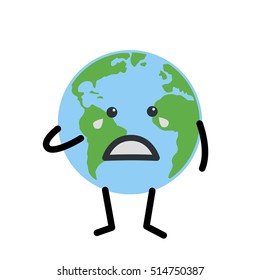 Earth globe crying Isolated on white background. Flat planet icon. Vector illustration.