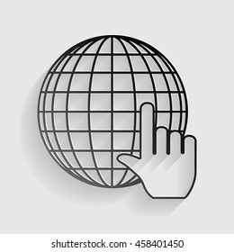 Earth Globe with cursor. Black paper with shadow on gray background.