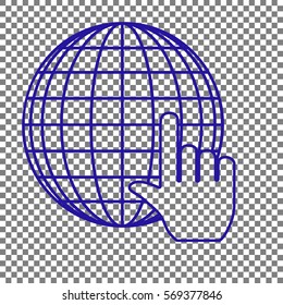 Earth Globe with cursor. Blue icon on transparent background.