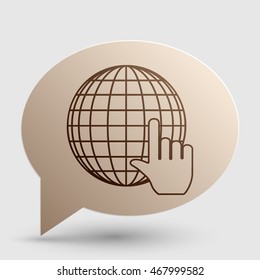 Earth Globe with cursor. Brown gradient icon on bubble with shadow.
