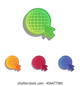 Earth Globe with cursor. Colorfull applique icons set.