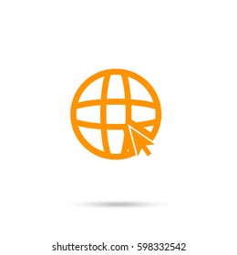 Earth Globe with cursor. Go to web icon. Orange icon