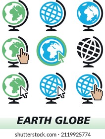 Earth globe with cursor icons set rof web