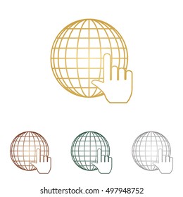 Earth Globe with cursor. Metal icons on white backgound.