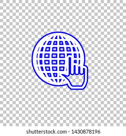 Earth Globe with cursor. Red, white and contour icon at transparent background. Illustration.