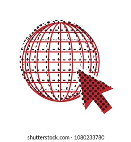 Earth Globe with cursor. Vector. Brown icon with shifted black circle pattern as duplicate at white background. Isolated.