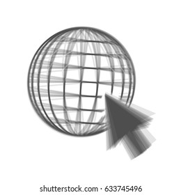 Earth Globe with cursor. Vector. Gray icon shaked at white background.