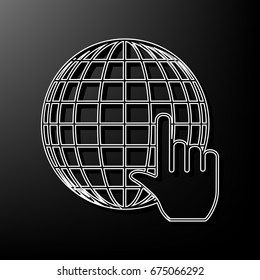 Earth Globe with cursor. Vector. Gray 3d printed icon on black background.