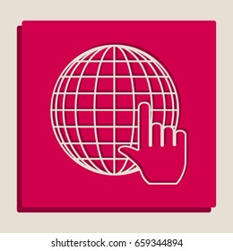 Earth Globe with cursor. Vector. Grayscale version of Popart-style icon.