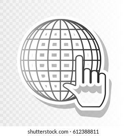 Earth Globe with cursor. Vector. New year blackish icon on transparent background with transition.