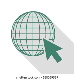Earth Globe with cursor. Veridian icon with flat style shadow path.