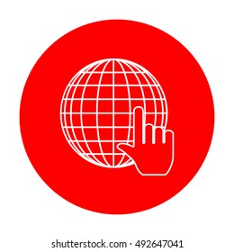 Earth Globe with cursor. White icon on red circle.