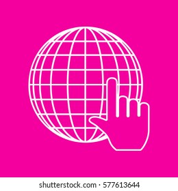 Earth Globe with cursor. White icon at magenta background.