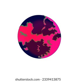 Earth globe in dark pink and blue colors, without background