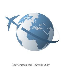 Earth Globe Design with Flying Airplane Around - Concept Isolated on White Background - Multi Purpose Design for Brochures, Posters, Placards or Web - Template in Editable Vector Format