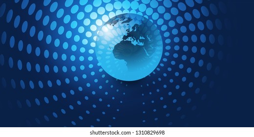 Earth Globe Design with Glowing Spotted Swirly Abstract Background - Global Business, Technology, Globalisation Concept, Vector Template