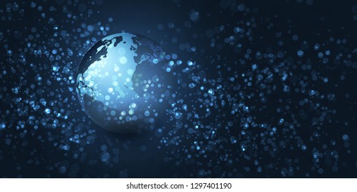 Earth Globe Design on Dark Sparkling Background