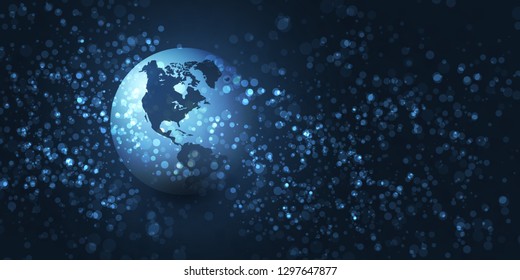 Earth Globe Design on Dark Sparkling Background