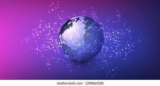 Earth Globe Design on Dark Sparkling Background