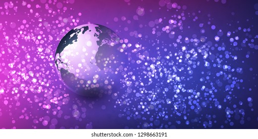 Diseño del globo terrestre en un fondo oscuro y resplandeciente