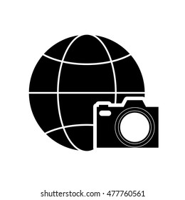earth globe diagram and camera icon