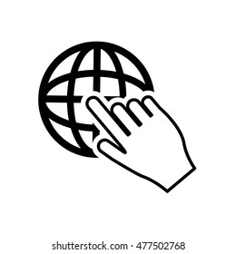 earth globe diagram and hand pointer icon