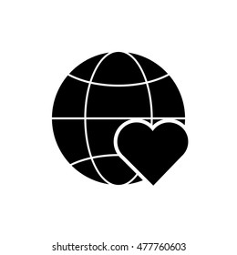 earth globe diagram and heart cartoon icon