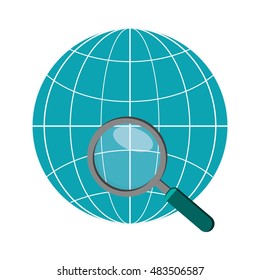 earth globe diagram and magnifying glass  icon