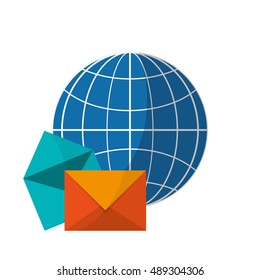 earth globe diagram and  message envelope icon