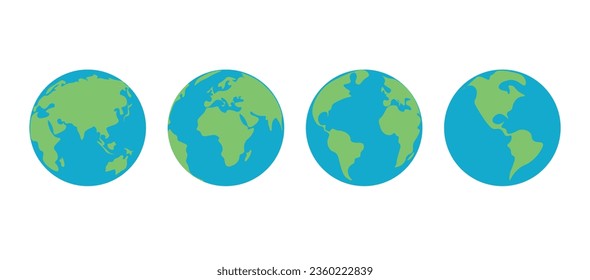 Erde Globe verschiedene Seiten. Planet-Hemisphären mit Kontinenten. Weltkarte. Globes Web-Icon. Vektorgrafik einzeln auf weißem Hintergrund.