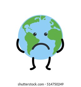 Earth globe disappointed. Isolated on white background. Flat planet icon. Vector illustration.