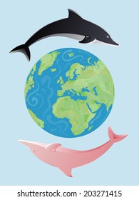 Earth globe and dolphins vector illustration