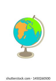 The Earth globe drawn in flat style. Africa and Eurasia schematic drawing. Vector illustration. Travel worldwide concept, image for geography study.