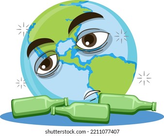 Earth globe drunk with alcohol bottles illustration