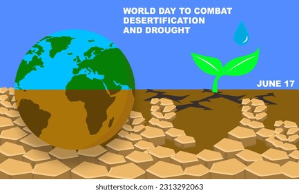 earth or globe with dry and cracked soil conditions and beautiful green with tree buds watered with water commemorating World Day to Combat Desertification and Drought June 17
