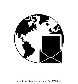 earth globe and envelope icon