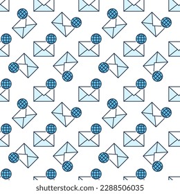Earth Globe and Envelope vector Online Email concept colored seamless pattern 