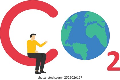 Earth globe Feels good under climate change or Global Warming - CO2 - Flat vector illustration.

