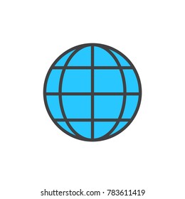 Earth globe filled outline icon, line vector sign, linear colorful pictogram isolated on white. Global planet symbol, logo illustration. Pixel perfect vector graphics